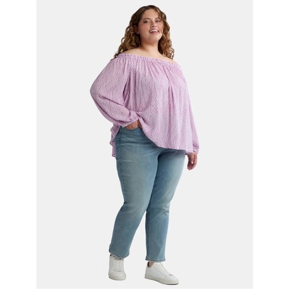 Terra & Sky Women's Plus Size Off The Shoulder Blouse with Long Sleeves, Size 0X - Picture 2 of 5